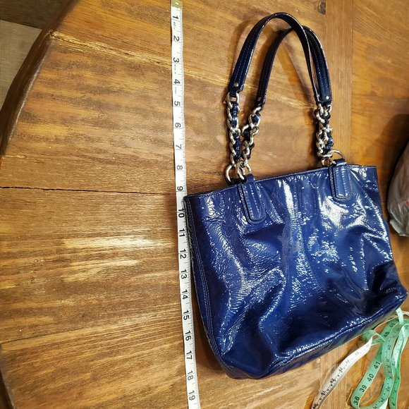 Vintage Coach Madison Patent Leather Purse Ultra Marine Blue Silver Hardware - Picture 12 of 16